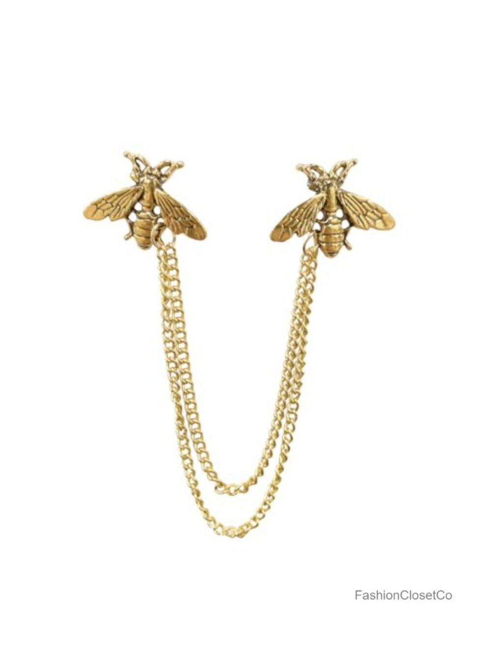 Vintage Honey Bee Brooch with Chain Tassel Gold Plated Silver Plated Lapel Pin
